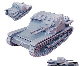 May include: A 28mm scale Chinese NRA tankette or Carro Veloce L33 miniature model. The light gray resin tank features dual front-mounted barrels, a riveted hull, and detailed tracks. Text includes Kyoushuneko Miniatures, Aug 2024 Release.