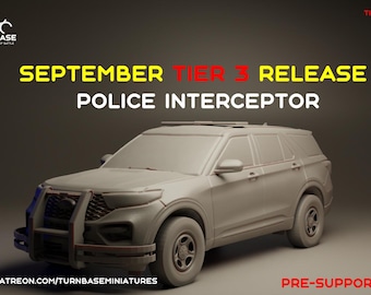 Modern Police Interceptor SUV Car Vehicle Minifigure, 15mm 20mm 28mm 32mm 40mm 54mm Modern Miniatures Post Apocalyptic Zona Alfa Spectre RPG