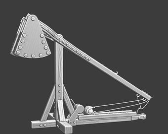 Escenografía de equipos de asedio medievales de catapulta de dos pesos en miniatura de las Cruzadas del Norte
