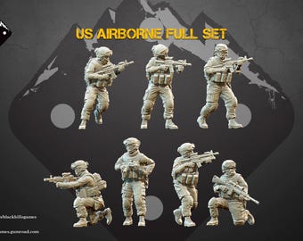 Black Hills Games, US Airborne Infantry Full Set, Modern Miniatures, 15mm 20mm 28mm 32mm 35mm 40mm 50mm 54mm, Spectre Ops, United States, 3D