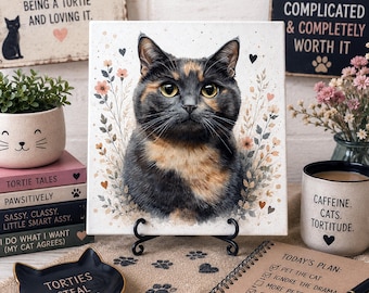 Little Diva Torti, Cat Ceramic Tile, Whimsical Feline Art, Cat Lover Gift