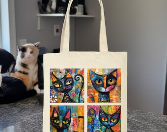 Colorful Collage Cat Tote Bag: Snarky Kitty Art
