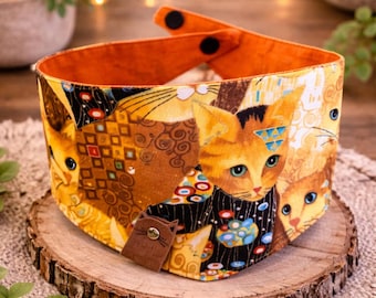Artsy Cat Bandana Collar, Artistic Cat Print, Handmade Snap-On Scarf, Limited Edition, Orangies Cats