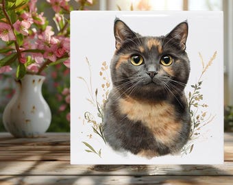 Little Diva Torti, Cat Ceramic Tile, Whimsical Feline Art, Cat Lover Gift