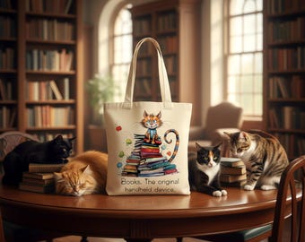 Cat & Books Tote Bag – Funny Literary Reader Gift