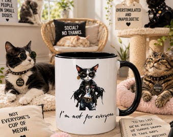 Snarky Rocker Cat Coffee Mug, Antisocial Cat, I'm Not For Everyone