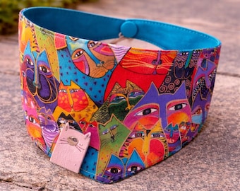 Handmade Cat Bandana Collar, Artistic Cats Print, Snap-On Pet Accessory, Limited Edition, Colorful Cats