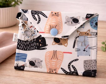 Handmade Cat Treat Pouch,  Snap Closure Purse, Limited Edition, Black Blue Kitties