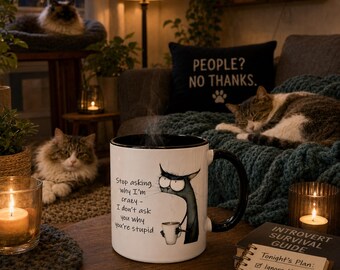 Funny Cat Mug, Sarcastic Kitty Coffee Cup, Don't Ask Me Why I'm Crazy Mug