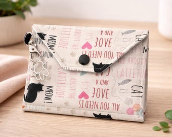 Handmade Cat Treat Pouch, Snap Closure Purse, Limited Edition, Love And A Cat