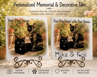 Custom Cat Photo Memorial Tile, Personalized Pet Keepsake, Cat Portrait Gift