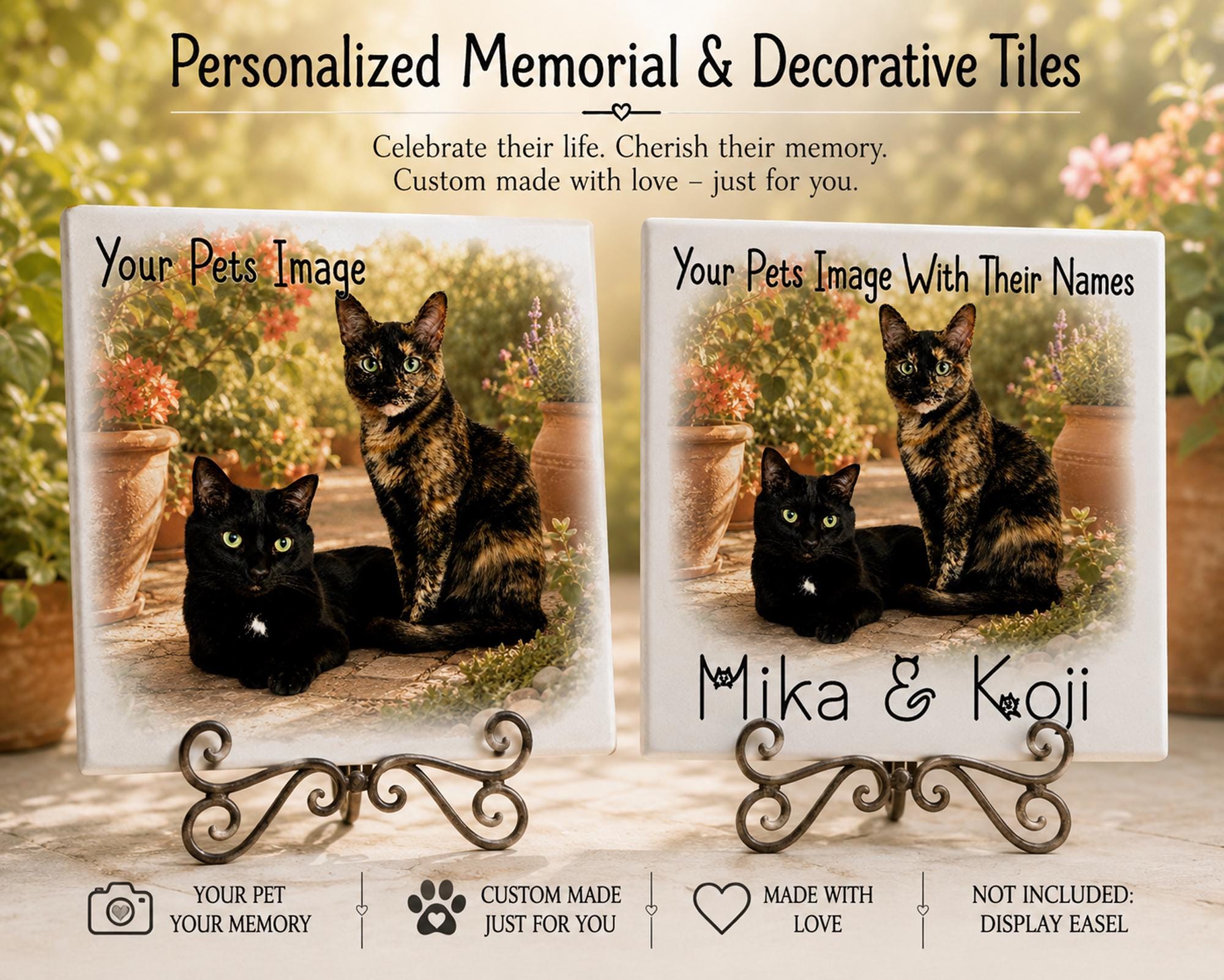 Custom Cat Photo Memorial Tile, Personalized Pet Keepsake, Cat Portrait Gift