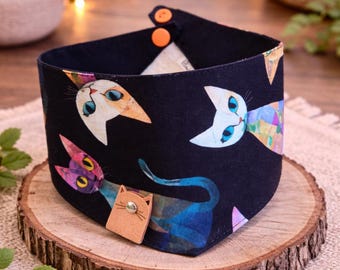 Cat Bandana Collar, Handmade Snap-On Accessory, Limited Edition, Pink and Black Cats