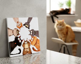 Whimsical Cat Set of 4, 6 x 6 Tiles, Cat Home Decor, Funny Feline Art