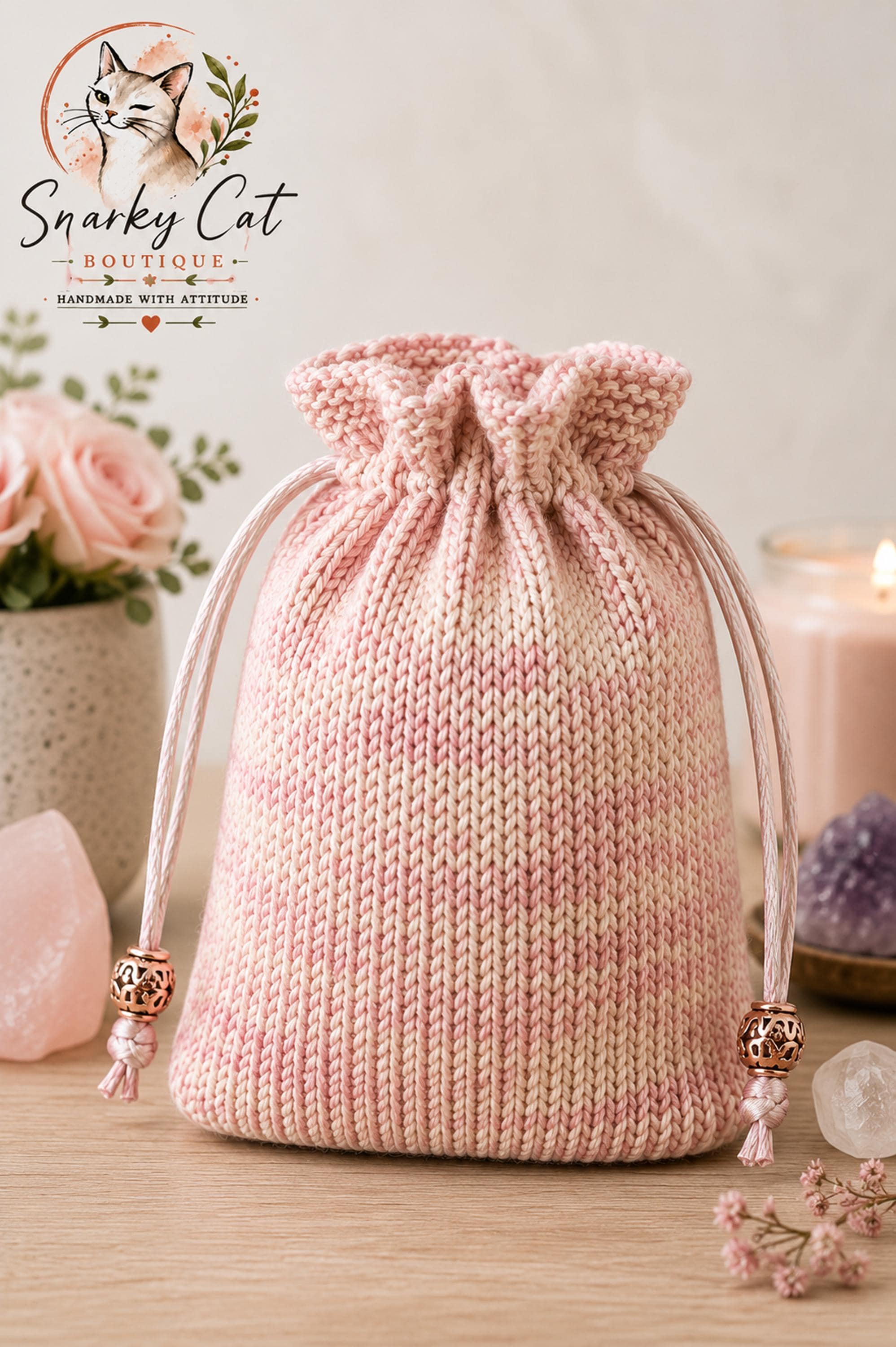 Flat Bottom Drawstring Pouch Knitting Pattern, Cotton Yarn, Organizer Bag (PDF Pattern)