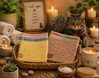 Kitchen and Spa Cloth Knitting Pattern, Digital Download, Seed Stitch, Whiskers & Washcloths