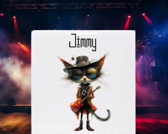 Whimsical Cat Tile Set of 4, 6 x 6, Kitty Decor, Music Cat Lover Gift