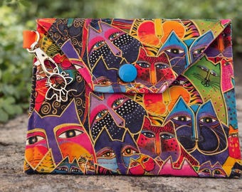 Handmade Cat Treat Pouch, Snap Closure Purse, Limited Edition, LB Colorful Cats