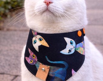 Cat Bandana Collar, Handmade Snap-On Accessory, Limited Edition, Pink and Black Cats
