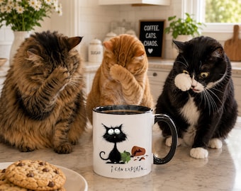 Black Cat Mug, "I Can Explain…" Sarcastic Chaos Goblin Coffee Cup