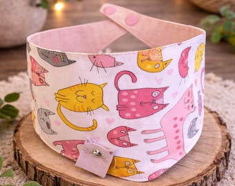 Cat Bandana Collar, Snap-On Pet Accessory, Limited Edition, Pink Gray Cats