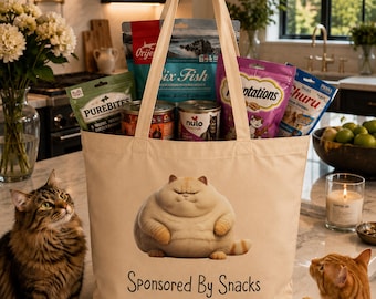Chubby Cat Tote Bag, Sponsored By Snacks Canvas Bag, Yarn Lover Gift