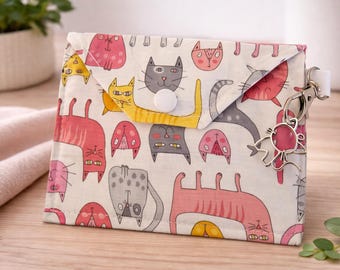 Kitty Treat Pouch, Snap Closure Purse, Cat Charm Bag, Limited Edition, Pink Gray Kitties