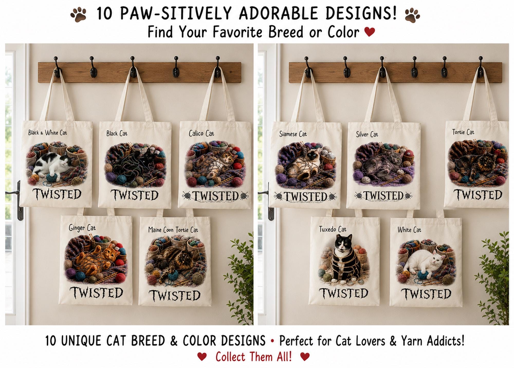 Cat Breed Tote Bag, Personalized Gift, Reusable Shopping Bag