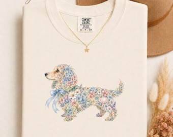 Long Haired Dachshund Shirt Floral Wiener Dog Tee Cute Dog Mom Gift Coquette Doxie Shirt Cottagecore Dog Lover Tee