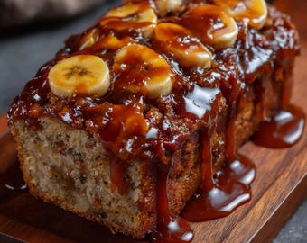 Banana Caramel Loaf Cake | Moist & Rich Banana Bread with Caramel Glaze | Instant Download Dessert Recipe PDF