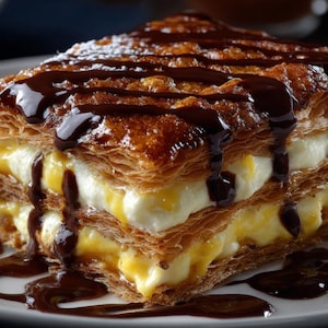 Ricetta stampabile per la millefoglie / Guida PDF per dessert alla pasta Napoleone francese con glassa di cioccolato