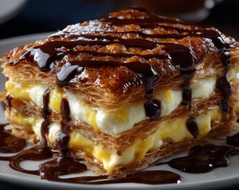 Mille-Feuille Recipe Printable | French Napoleon Pastry with Chocolate Drizzle Dessert PDF Guide