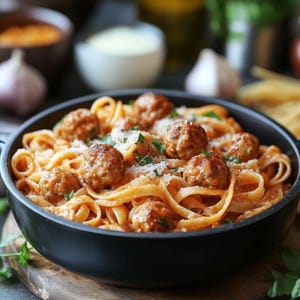 MELHOR RECEITA de Macarrão Cremoso com Tomate e Mini Almôndegas (PDF)
