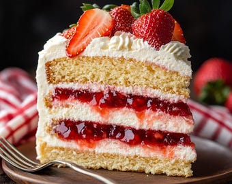 Strawberry Layer Cake Recipe | Layered Cake with Whipped Cream & Fresh Strawberries – Instant Digital Download PDF