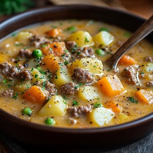 Cozy Up with This Hearty Ground Beef & Vegetable Soup Recipe | Printable Digital PDF