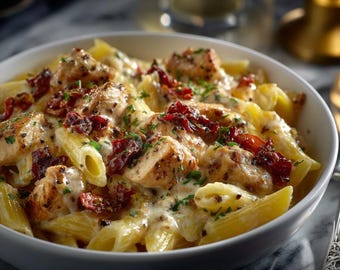 Receta de pasta cremosa con pollo y tomates secos (descarga digital)