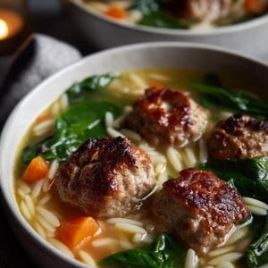 Experimente esta incrível receita de sopa italiana em PDF | Sopa de Orzo e Almôndegas | Receita de sopa caseira saudável | Download instantâneo de comida caseira