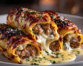Stuffed Cannelloni Recipe: Italian Pasta with Beef & Ricotta (Printable PDF A5 Size)
