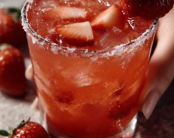 Receta de margarita de fresa en PDF / Cóctel de verano fácil / Margarita de fruta fresca con lima