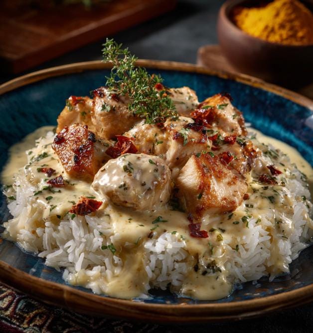 Creamy Garlic Herb Chicken Recipe PDF – Easy Dinner Printable, Rice Meal Recipe with Sauce, Sun-Dried Tomato Option