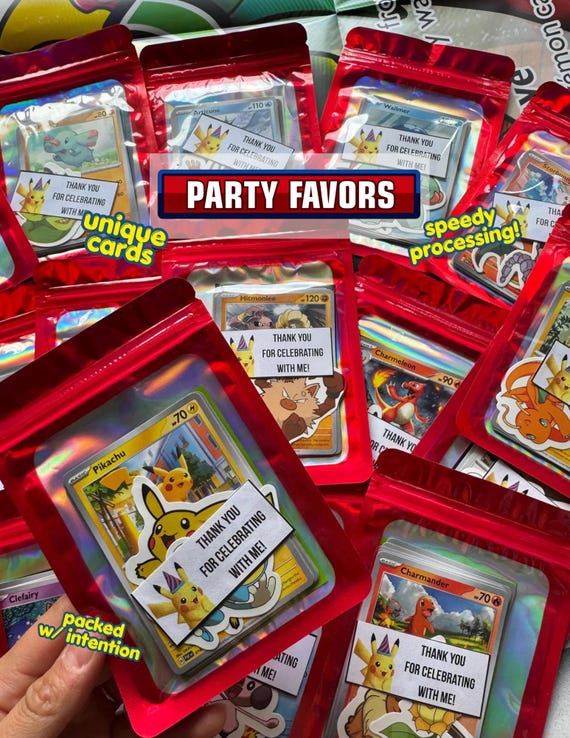 Pokemon Party Favors | Pokemon Birthday Goodie Bags | Kids Party Favor Pack | Pokemon Cards and Stickers