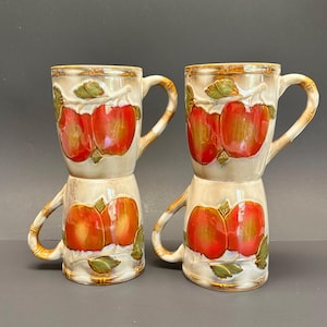 Vintage Apple Pottery Stora Muggar Set med 4 - Cottage Core