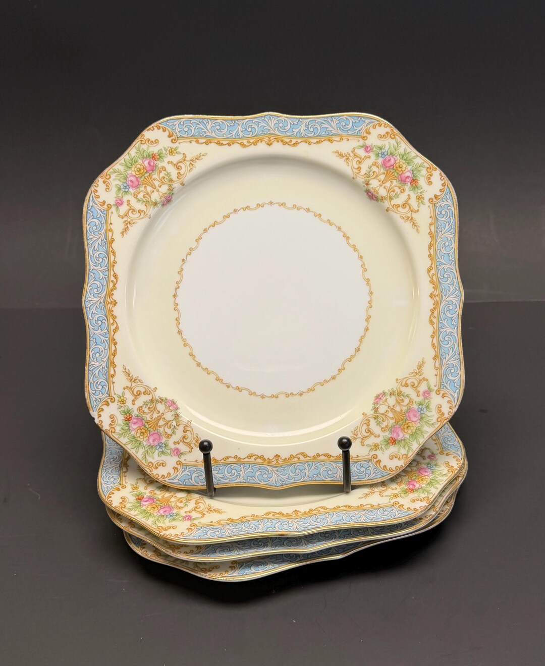 Chipped Tableware Vintage Floral Salad Plates Set of 4 | Powder Blue Noritake 8