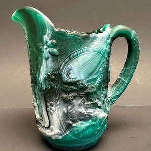 Vintage Imperial Slag Glass Pitcher- Rare Green & Gray Colors