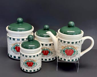 Zestaw Vintage Country Apple Canister, Czajniczek Susan Winget Homegrown Heaven Bound