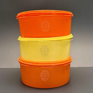 Vintage Tupperware Servalier Canister Stack Yellow & Orange
