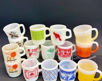 ヴィンテージ ファイヤーキング ミルクガラスマグカップ、花柄メープル