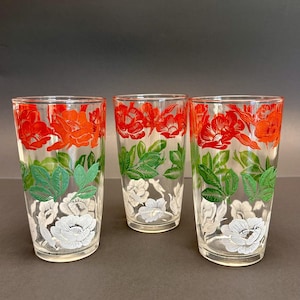 Vintage Swanky Swig Glasses Red, Green & White Floral