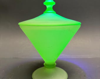 Tarro de cristal Tiffin Green Satin de 20 cm (8 pulgadas) para dulces/boticario, uranio