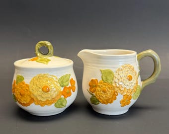 Vintage Metlox Poppytrail "Sculptured Zinnia" Creamer and Sugar Bowl Set